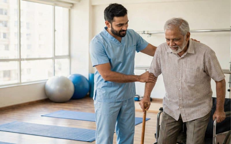 Neurological physiotherapy session for stroke and balance disorder rehabilitation